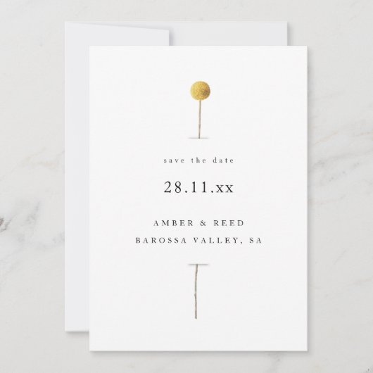 シンプル水彩黄色フローラステムミニマリスト セーブザデート (正面)