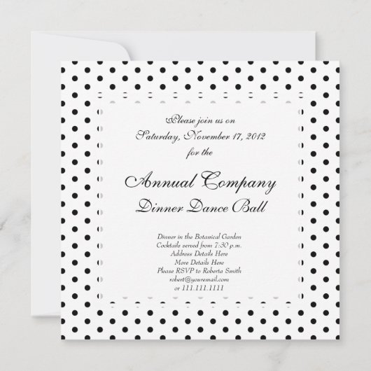 シンプル水玉模様の白黒パターン 招待状 (裏面)