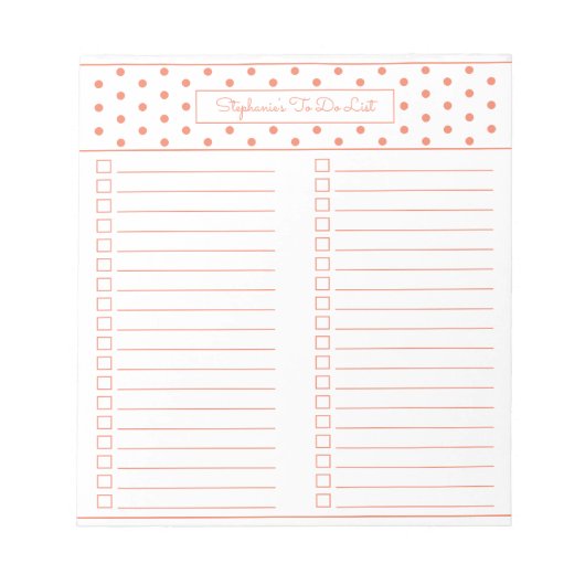 シンプル水玉模様オレンジ2列目のチェックリスト ノートパッド (正面)