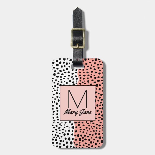 シンプル水玉模様オンピーチホワイトモノグラム ラゲッジタグ (正面縦)