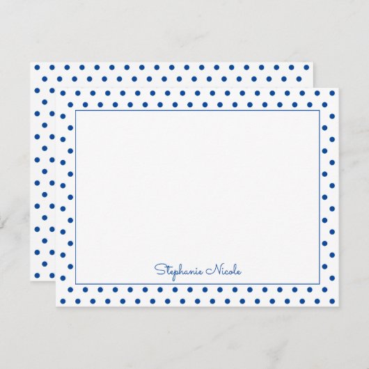 シンプル水玉模様ブルーシパーソナライズされたン縁ど ノートカード (正面/裏面)