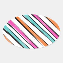 シンプル水色のストライプパターン 楕円形シール