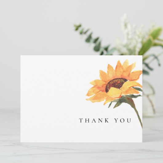 シンプル水色ひまわり茎葬式 サンキューカード (スタンド正面)
