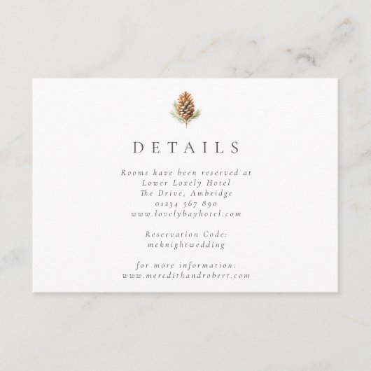 シンプル水色パインコーン冬の結婚式 エンクロージャーカード (正面)