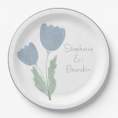 シンプル水色フローラパーソナライズされた結婚の ペーパープレート (正面)