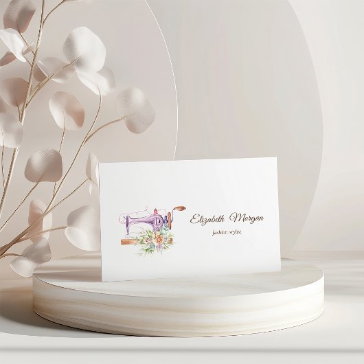 シンプル水色フローラ裁縫機 名刺