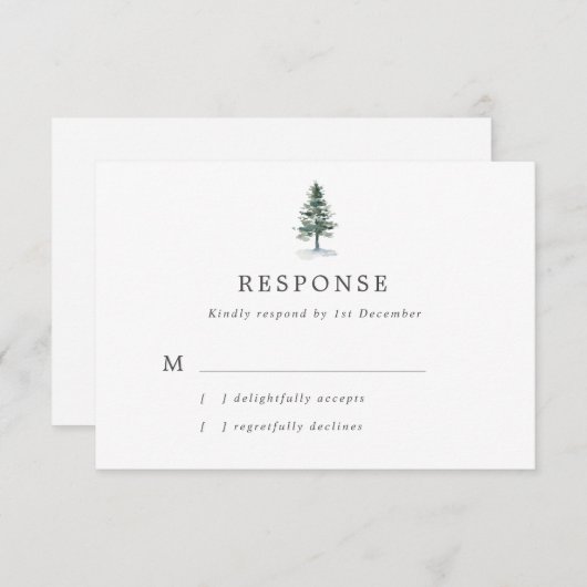 シンプル水色モミの木の結婚式RSVPカード 出欠カード (正面/裏面)