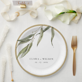 シンプル水色ユーカリ植物学結婚校 ペーパープレート