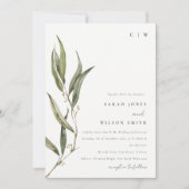 シンプル水色ユーカリ植物学結婚校 招待状 (正面)
