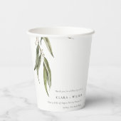 シンプル水色ユーカリ植物学結婚校 紙コップ (裏面)