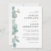 シンプル水色ユーカリ縁ど結婚ズ 招待状 (正面)