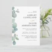 シンプル水色ユーカリ縁ど結婚ズ 招待状 (スタンド正面)