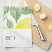 シンプル水色レモン葉モノグラムの キッチンタオル (四つ折り)