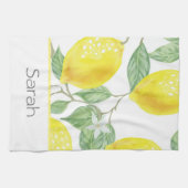 シンプル水色レモン葉モノグラムの キッチンタオル (横)