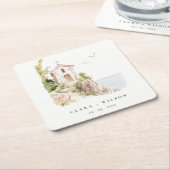 シンプル沿岸カトリック水彩教会結婚 スクエアペーパーコースター (アングル)