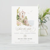 シンプル沿岸カトリック水彩教会結婚 セーブザデート (スタンド正面)