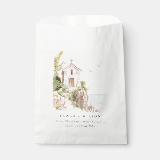 シンプル沿岸カトリック水彩教会結婚 フェイバーバッグ (正面)