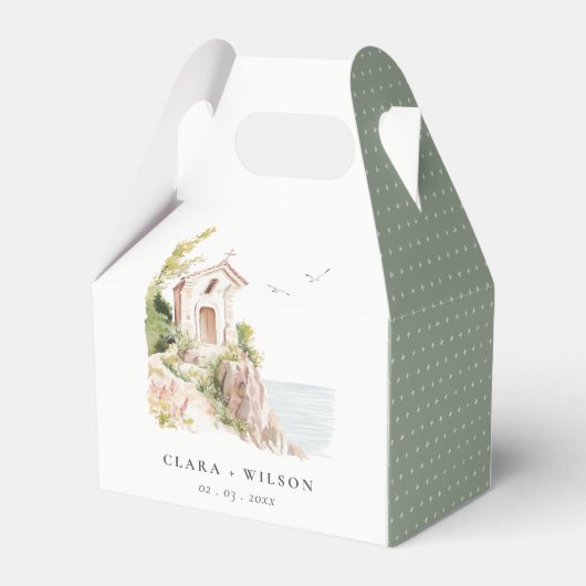 シンプル沿岸カトリック水彩教会結婚 フェイバーボックス (裏面サイド)