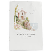 シンプル沿岸カトリック水彩教会結婚 ミディアムペーパーバッグ (正面)