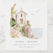 シンプル沿岸カトリック水彩教会結婚 ワインラベル (シングルラベル)