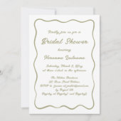 シンプル波状フレームオリーブグリーンQRブライダルシャワー 招待状 (正面)