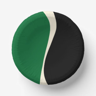シンプル波2の緑、クリーム、黒 ペーパーボウル