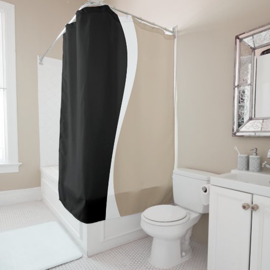 シンプル波2 – トープ、白黒 シャワーカーテン (インサイチュ)