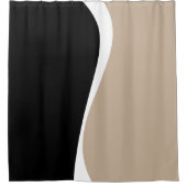 シンプル波2 – トープ、白黒 シャワーカーテン (正面)