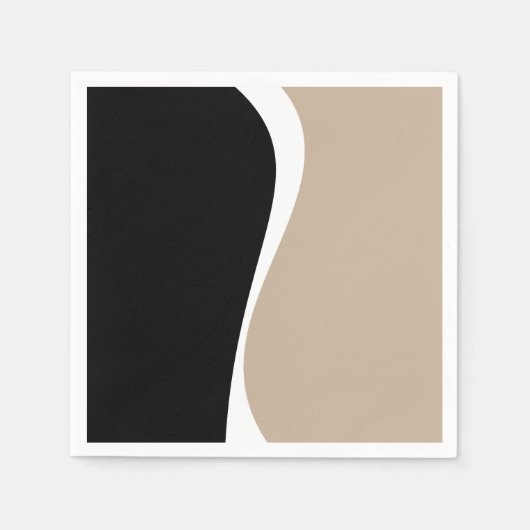 シンプル波2 – トープ、白黒 スタンダードカクテルナプキン (正面)