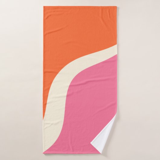 シンプル波3 – ピンク、オレンジ、クリーム バスタオルセット (バスタオル)