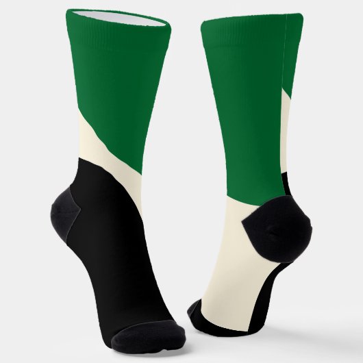 シンプル波4の緑、クリーム、黒 ソックス (傾斜あり)