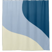 シンプル波 – ダークブルー、ライトブルー、クリーム シャワーカーテン (正面)