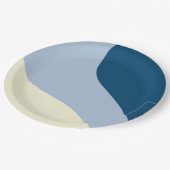 シンプル波 – ダークブルー、ライトブルー、クリーム ペーパープレート (アングル)