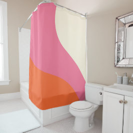 シンプル波 – ピンク、オレンジ、クリーム シャワーカーテン