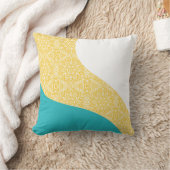 シンプル波 – 花の模様ターコイズと黄色 クッション (ブランケット)
