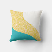 シンプル波 – 花の模様ターコイズと黄色 クッション (裏面)