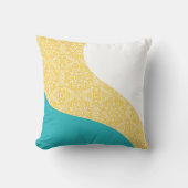 シンプル波 – 花の模様ターコイズと黄色 クッション (正面)