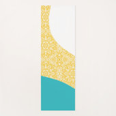 シンプル波 – 花の模様ターコイズと黄色 ヨガマット (正面)