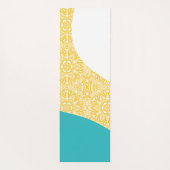 シンプル波 – 花の模様ターコイズと黄色 ヨガマット (裏面)