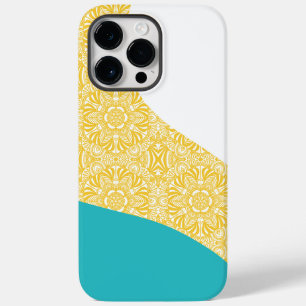 シンプル波 – 花の模様ターコイズと黄色 Case-Mate iPhone 14 PRO MAXケース