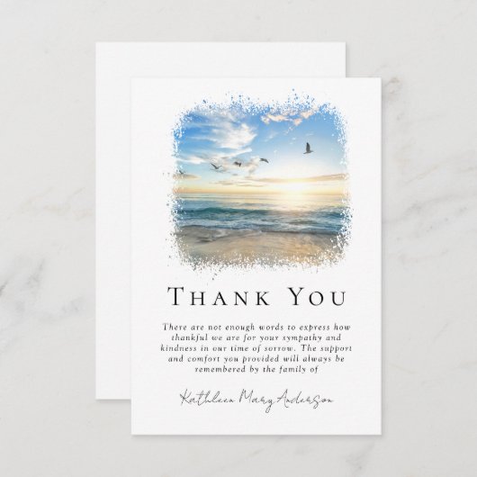 シンプル海ビーチ葬儀悔やみや弔慰 サンキューカード (正面/裏面)