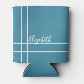 シンプル海ブルーミニマル名前をカスタムするレディ 缶クーラー (正面)