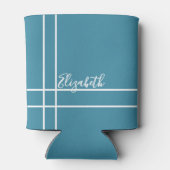 シンプル海ブルーミニマル名前をカスタムするレディ 缶クーラー (裏面)