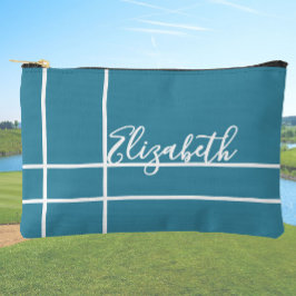 シンプル海ブルーミニマル名前をカスタムする女性 アクセサリーポーチ