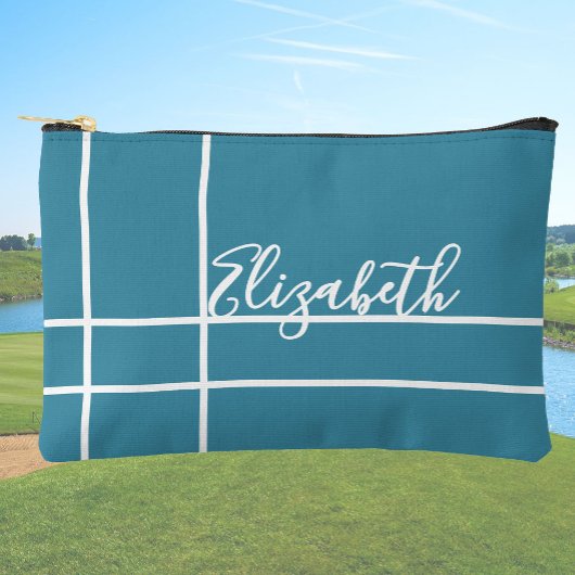 シンプル海ブルーミニマル名前をカスタムする女性 アクセサリーポーチ