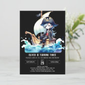 シンプル海賊船誕生日 招待状 (スタンド正面)