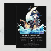 シンプル海賊船誕生日 招待状 (正面/裏面)