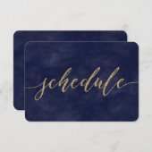 シンプル海軍の水彩画と金ゴールドの結婚スケジュール 招待状 (正面/裏面)