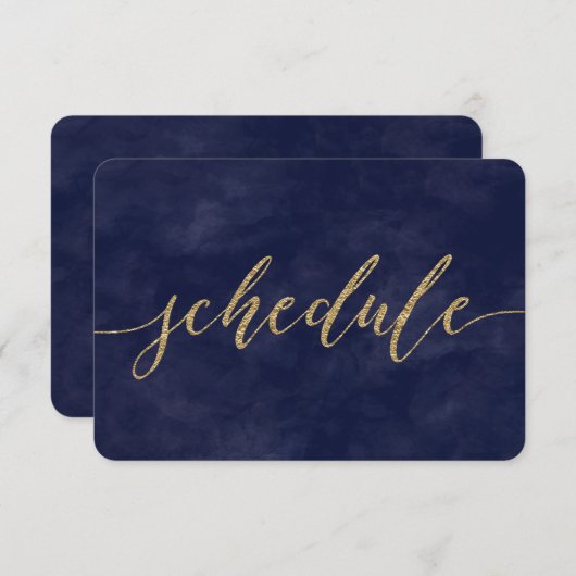 シンプル海軍の水彩画と金ゴールドの結婚スケジュール 招待状 (正面/裏面)