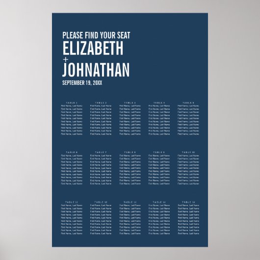 シンプル海軍タイポグラフィ結婚座席表 ポスター (正面)
